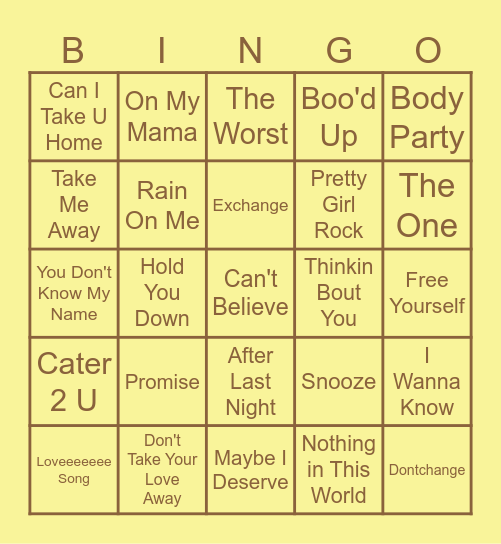 2000s R&B Bingo Card