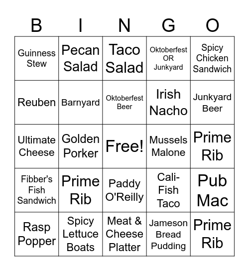 Blarney Bingo Card