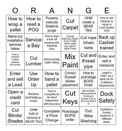 Universal Associate Program Bingo Card