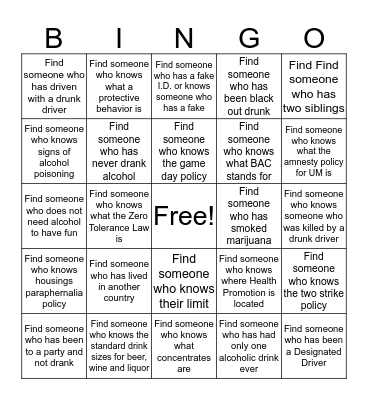 AOD Bingo Card