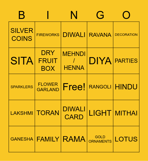 Diwali Bingo Card