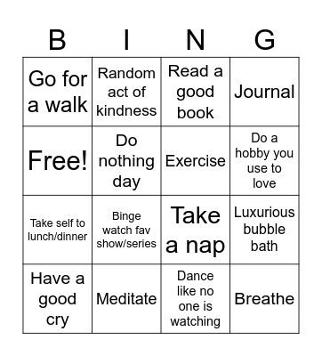 Self-Care Bingo Card
