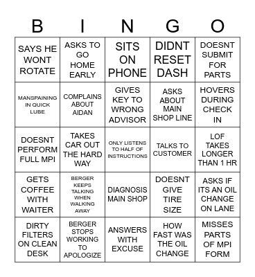 BERGER BINGO Card