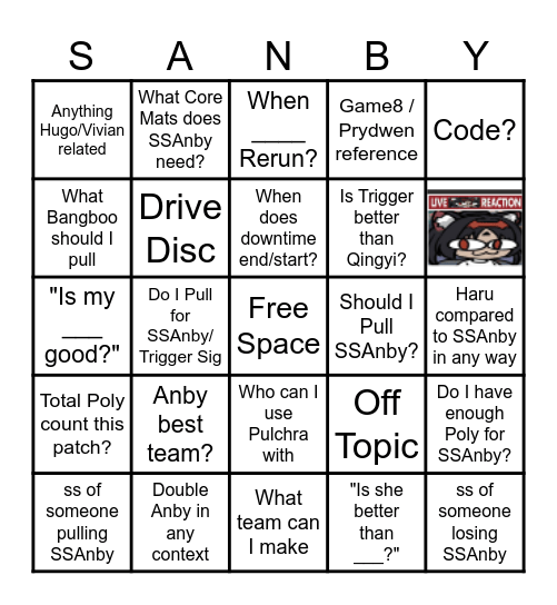Zzz 1.6 Bingo Card