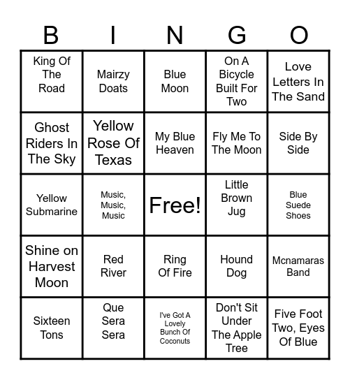 Music Bingo Card