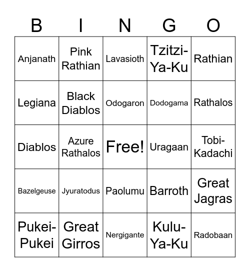 Streamers Benefitting StackUp: Monster Hunter Bingo Card