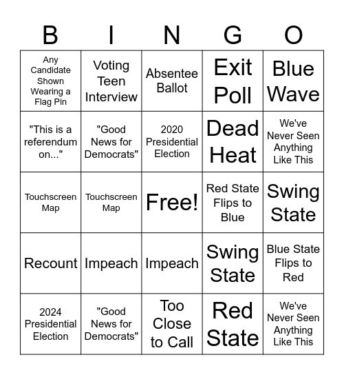 Election Night Bingo Card