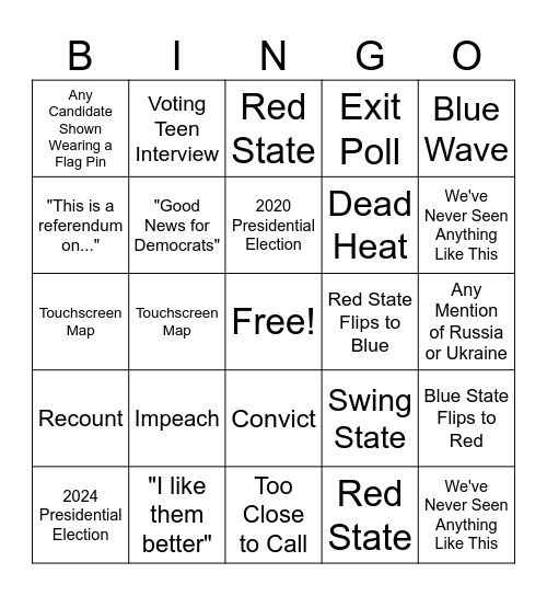 Election Night Bingo Card