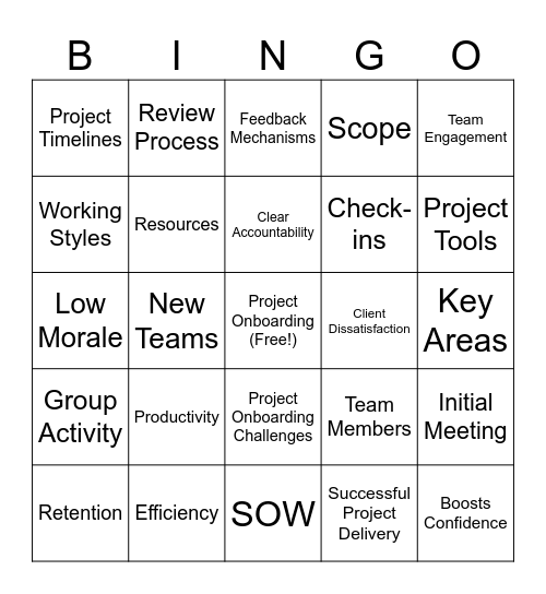 Project Onboarding Bingo Card