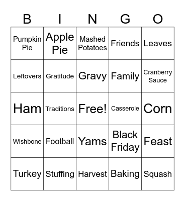 Thanksgiving Bingo Card