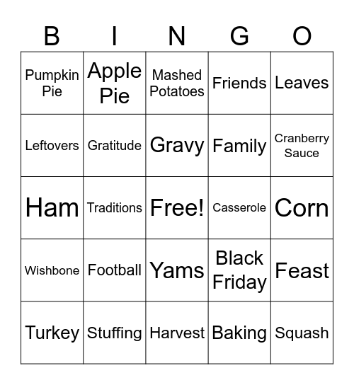 Thanksgiving Bingo Card