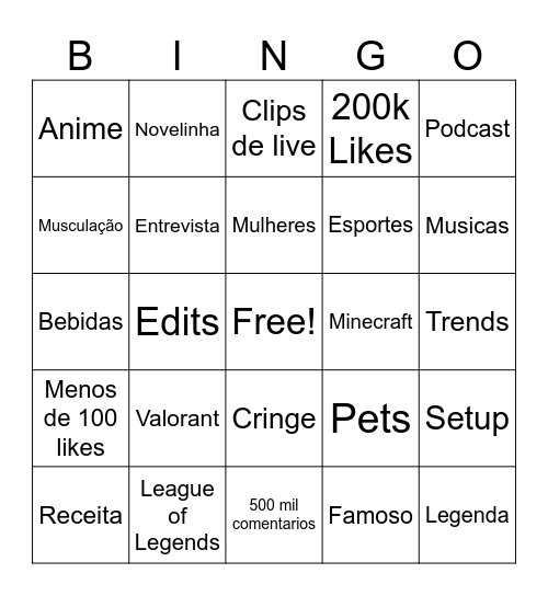 TikTok Bingo Card