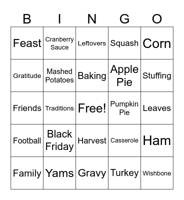 Thanksgiving Bingo Card