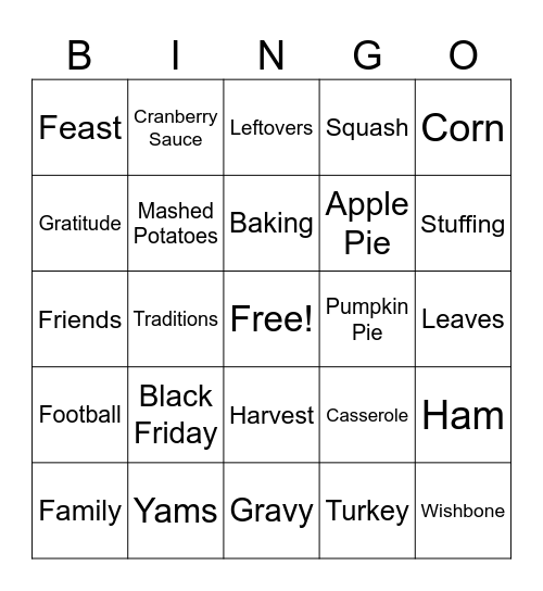 Thanksgiving Bingo Card