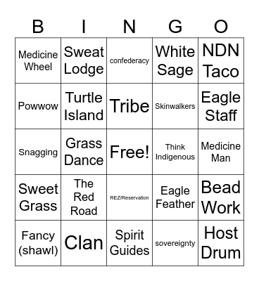 Native Heritage Month Bingo Card