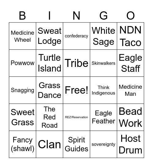 Native Heritage Month Bingo Card