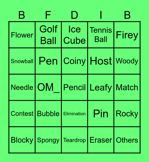 BFDI Bingo Card