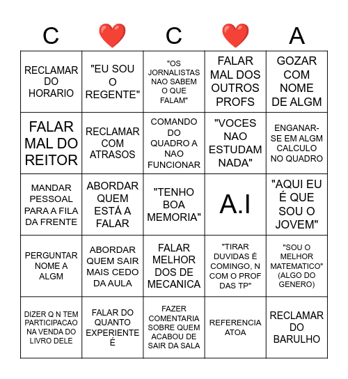 BINGO CCA Bingo Card