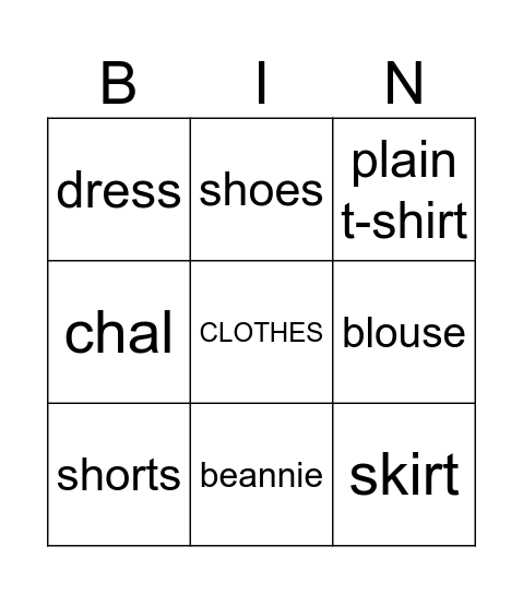 Clothes Bingo! Bingo Card