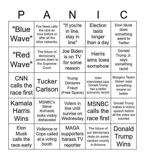 Election Night Bingo Card