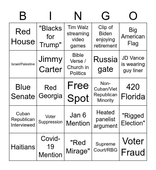 Presidential Bingo 7258 Bingo Card