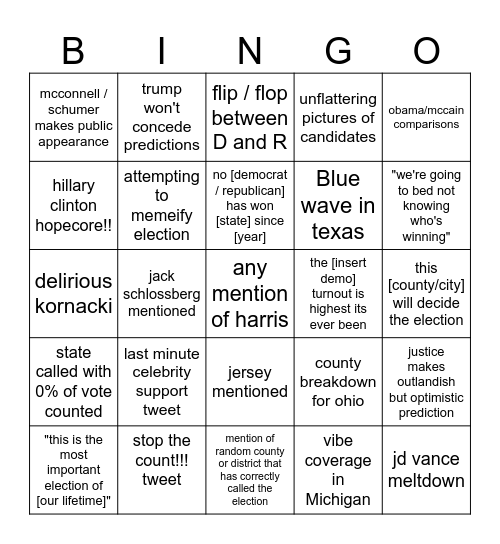Election Day 2024!!!! Bingo Card