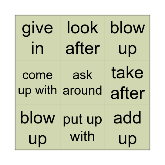 Phrasal Verbs - PART I Bingo Card