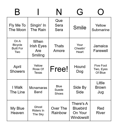 Music Bingo Card