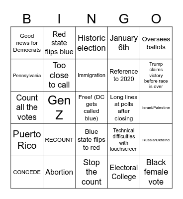 2024 Presidential Election Bingo Card