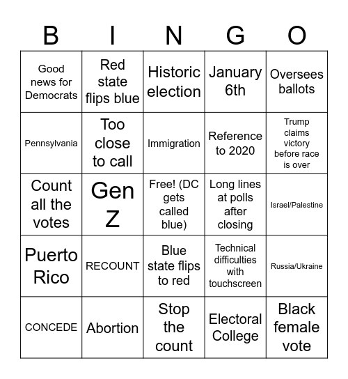 2024 Presidential Election Bingo Card