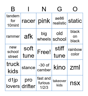 carxdrift styles bingo Card