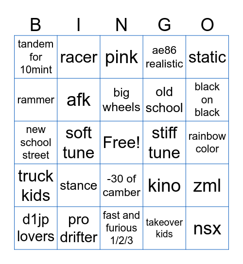 carxdrift styles bingo Card