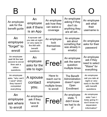 Open Enrollment BINGO for Employers Bingo Card