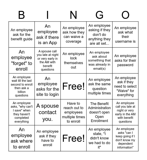 Open Enrollment BINGO for Employers Bingo Card