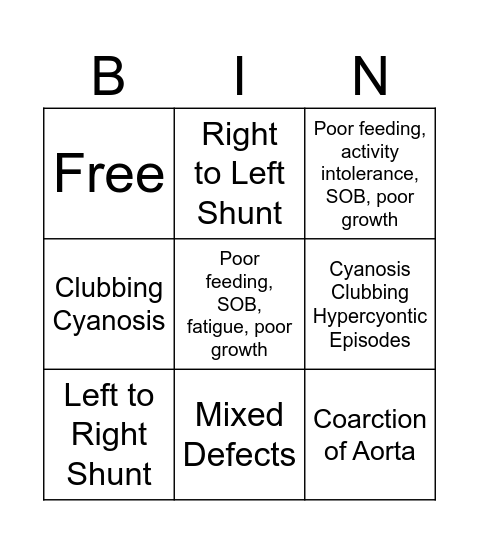 CHD Bingo Card