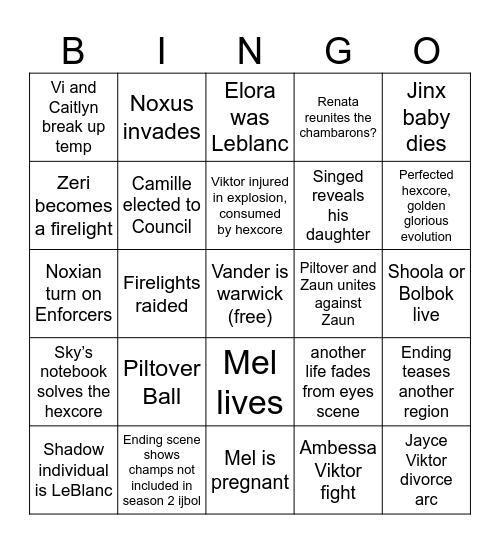 Arcane S2 Bingo Card