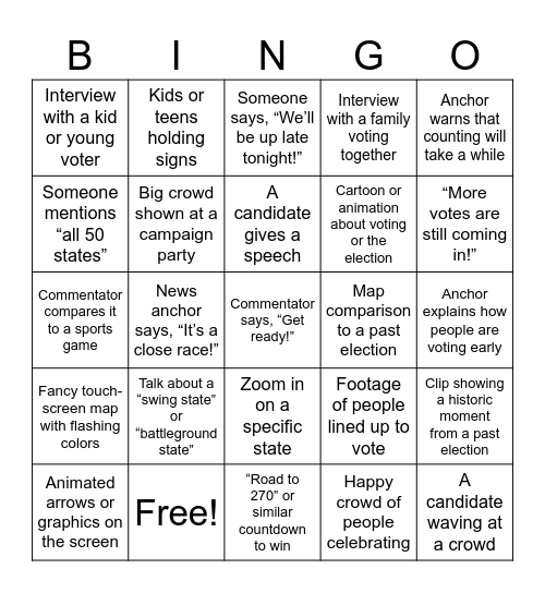 2024 Election Night Bingo Card