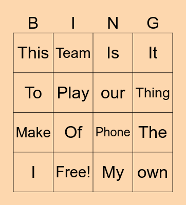 Sight Words Bingo Card