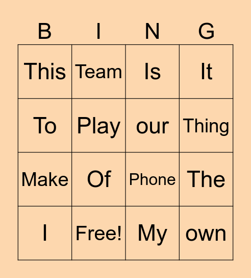 Sight Words Bingo Card