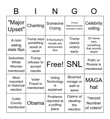 Election Night Bingo Card