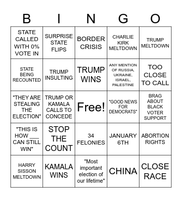 Election 2024 Bingo Card