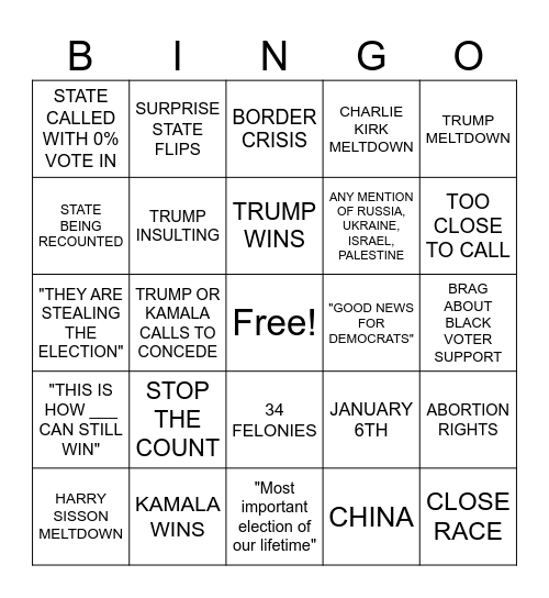 Election 2024 Bingo Card