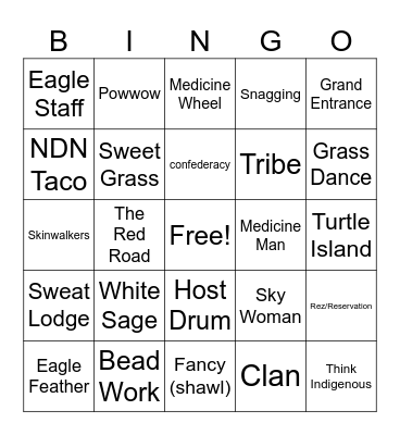 Native Heritage Month Bingo Card
