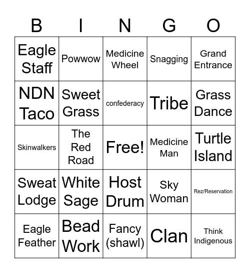 Native Heritage Month Bingo Card