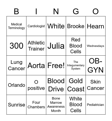 Medical HOSA Bingo Card