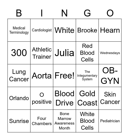 Medical HOSA Bingo Card