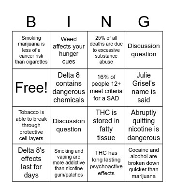Intro and Chapter 3 Bingo Card