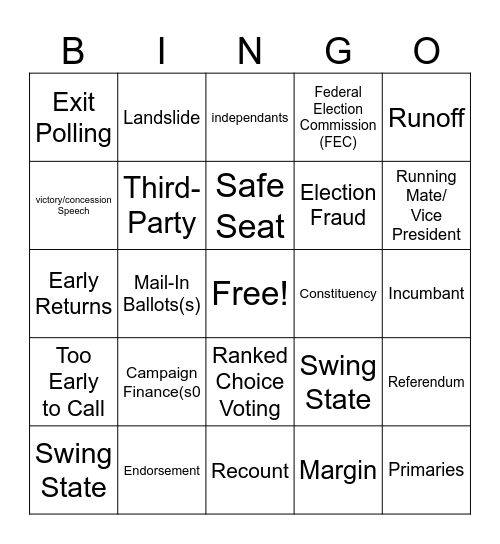 Election Night Bingo Card