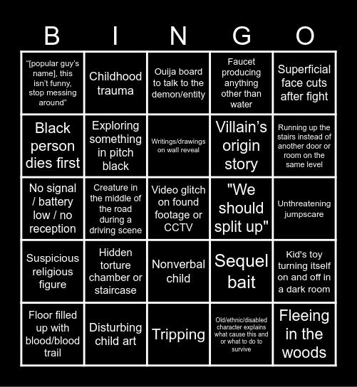 aaahhhhhh horror Bingo Card