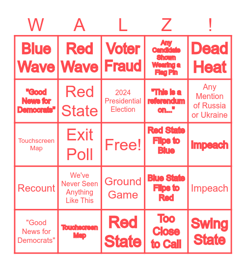 Election Night 2024 Bingo Card